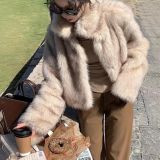 Gradient imitation fox fur grass coat women's short style