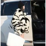 Toka zebra print large skim collar simulated fur coat