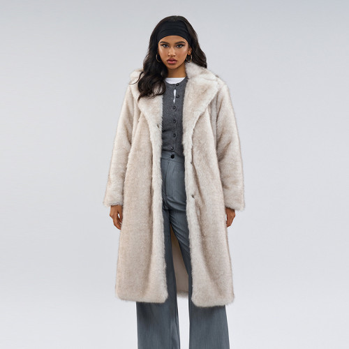 White background dyed purple pointed imitation fur thick long jacket