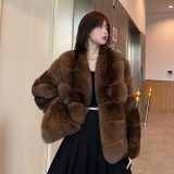 Round neck imitation fox fur grass coat women's short style