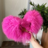 Beach wool slippers with faux fur lining for warmth, snow fur slippers