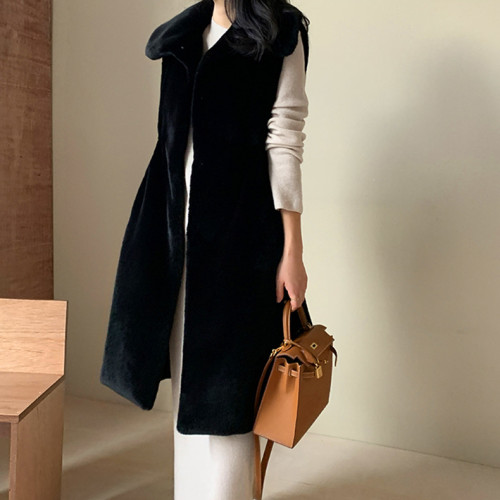 Imitation fur long vest