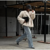 Lazy style lapel, imitation fur, environmentally friendly fur coat, women's coat