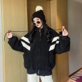 Black and white color blocked lamb wool jacket