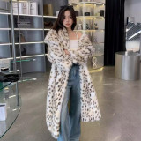 Woven collar ruffled fur coat jacket