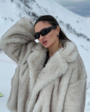 Lazy style lapel, imitation fur, environmentally friendly fur coat, women's coat