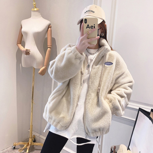 Short top stand up collar faux fur zipper jacket