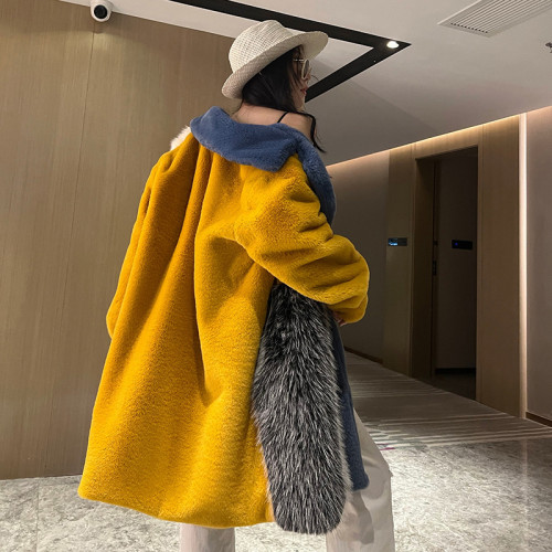 Imitation fur coat, winter fur one-piece contrasting lapel coat