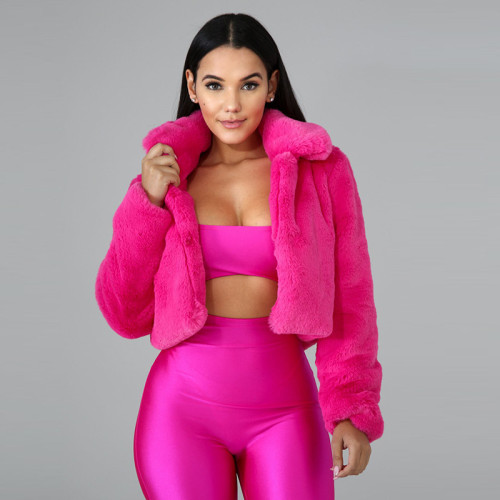 Sexy short candy colored coat imitating fur