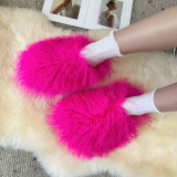 Beach wool slippers with faux fur lining for warmth, snow fur slippers