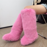 Tall fur boots, snow boots, imitation fox fur boots