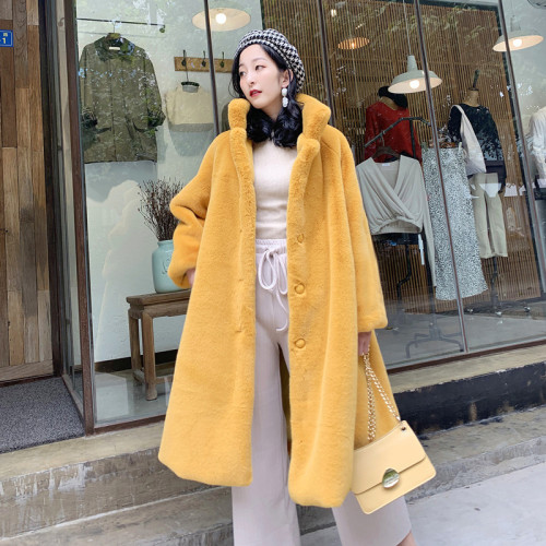 Medium to long loose faux fur jacket for women, faux lamb fur jacket