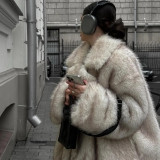 Lazy style lapel, imitation fur, environmentally friendly fur coat, women's coat