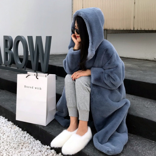 Imitation mink fur long coat for women