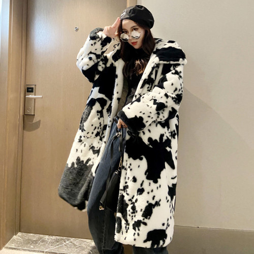cow print imitation rabbit fur mink cotton coat couple coat