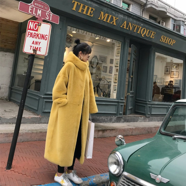 Imitation mink fur long coat for women