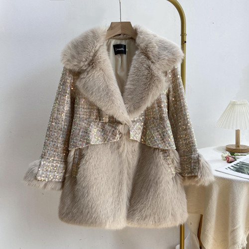 Sequined wool fur coat