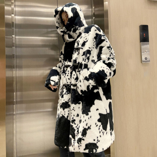 cow print imitation rabbit fur mink cotton coat couple coat