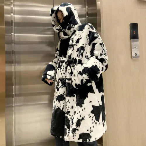 cow print imitation rabbit fur mink cotton coat couple coat