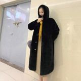 Imitation mink fur long coat for women