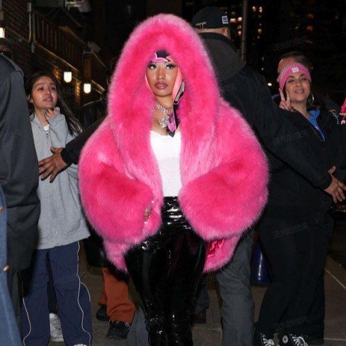 Imitation fox fur hooded jacket for women