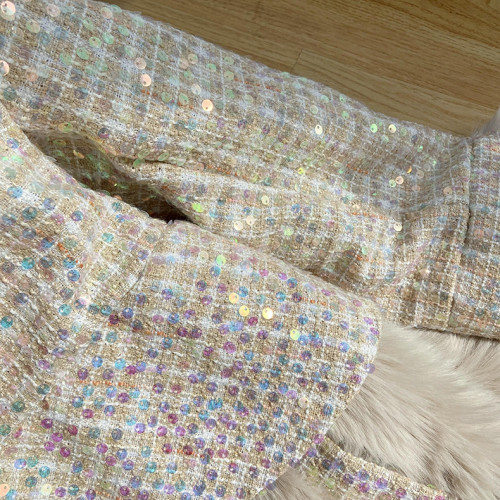 Sequined wool fur coat
