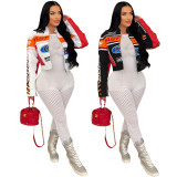 Y2667 printed stand up collar short zipper jacket