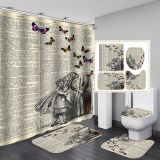 Printed waterproof polyester English letter series shower curtain toilet pad set