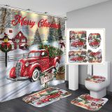 Santa Claus printed shower curtain, floor mat, toilet seat mat