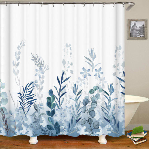 Bathroom green plant shower curtain
