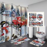 Santa Claus printed shower curtain, floor mat, toilet seat mat