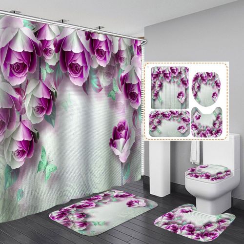 Printed waterproof polyester bathroom shower curtain