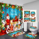 Christmas snowman waterproof, mildew proof and thickened bathroom four piece set shower curtain