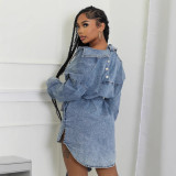 Long sleeved lace up mid length denim jacket