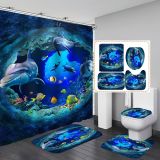 Printed waterproof and mildew resistant personalized shark pattern series shower curtain set