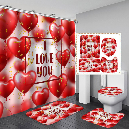 Bathroom decoration printing four piece set shower curtain toilet seat cushion