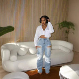 Female tassel diamond design straight leg jeans