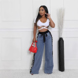 Splicing woven denim pants