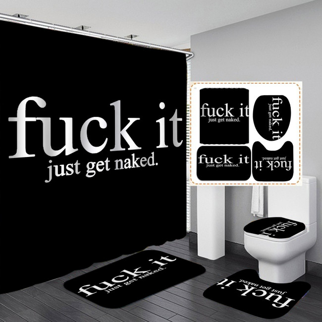 Printed waterproof polyester English letter series shower curtain toilet pad set