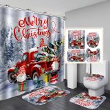 Santa Claus printed shower curtain, floor mat, toilet seat mat