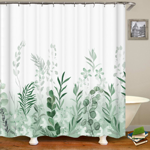Bathroom green plant shower curtain