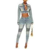 Elastic jeans two-piece jacket long pants
