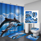 Printed waterproof and mildew resistant personalized shark pattern series shower curtain set