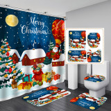 Christmas snowman waterproof, mildew proof and thickened bathroom four piece set shower curtain