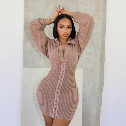 Deep V women's jumpsuit long sleeved jumpsuit denim