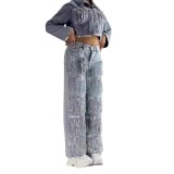 Sequin fringe design straight leg jeans for women