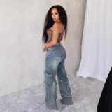 Star tassel fringed loose straight leg jeans