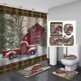Santa Claus printed shower curtain, floor mat, toilet seat mat