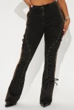 Tie up drawstring spicy girl denim tight pants