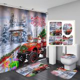Santa Claus printed shower curtain, floor mat, toilet seat mat